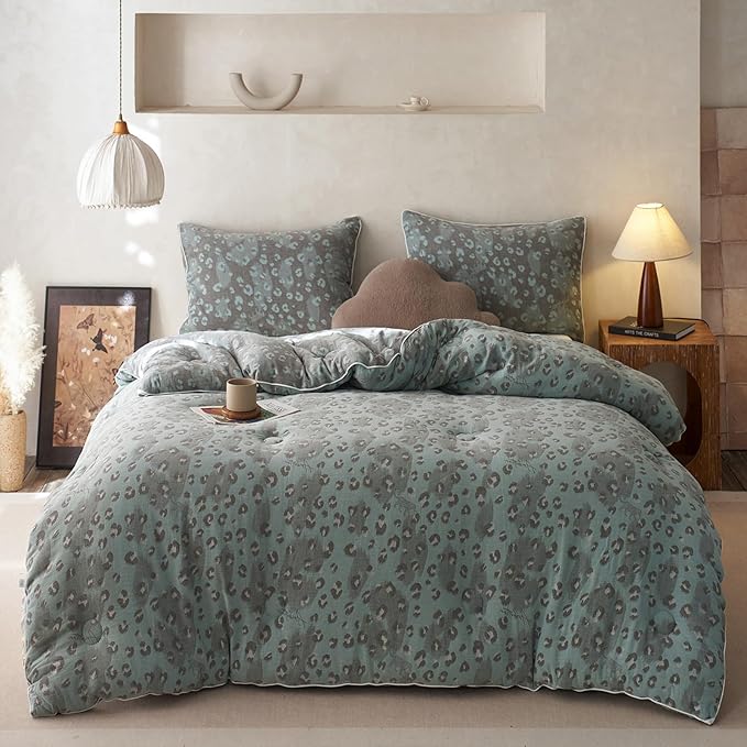 HighBuy Boho Leopard Print Queen Size Comforter Set Muslin Cotton Bedding Set Animal Cheetah Printed Comforter Sexy Soft Fluffy with 2 Pillowcases for All Season-Queen Size