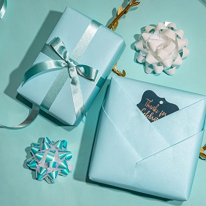 RUSPEPA Light Sky Blue Gift Wrapping Paper - 81.5 Sq Ft-Solid Color Pearly-Shiny Silk Paper Perfect for Wedding, Birthday, Christmas, Baby Shower, Bridal Shower, Easter -30Inch X 32.8Feet