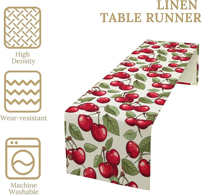 Cherry Table Runner,Spring Summer Fruit Tropical Birthday Party Decorations Dining Room Home Kitchen Table Decor 13 x 108Inch