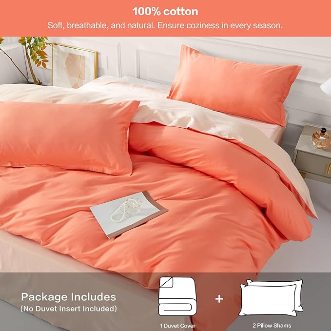 SAPHREAS Orange Duvet Cover Full Size 3 Pieces Extra Soft Cotton Bedding Set, Includes 1 Duvet Cover 80"x90" with Zipper Closure & 2 Pillow Shams, Comforter Not Included