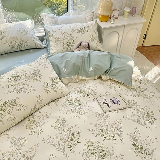 LifeTB Vintage Floral Comforter Set King, 3 Pieces Boho Floral Bedding Comforter Botanical Flowers Comforter with 2 Pillowcases, Fluffy Soft Cottagecore Bedding Set Flowers Pattern King Comforter Set