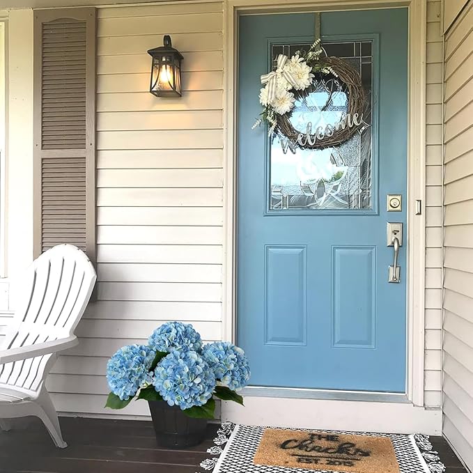 Blue Flowers Hydrangea Artificial Flowers, 4Pcs 22" Large Lifelike Silk Artificial Hydrangeas, Full Fake Flowers for Bouquet Table Centerpieces Outdoor Wedding Indoor Home