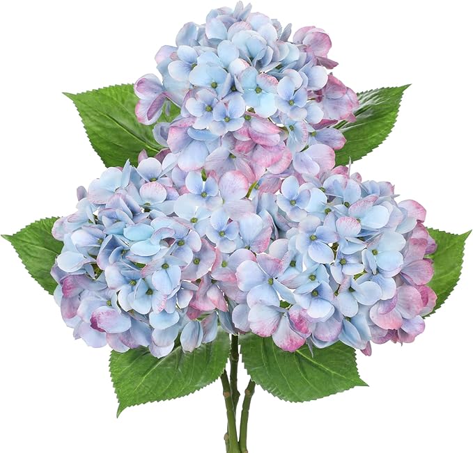 3Pcs Baby Blue Hydrangea Artificial Flowers 19.7 in Real Touch Faux Hydrangea Stems Silk Flowers with Stems Fake Blue Flowers Bouquet for Floral Arrangements Table Centerpieces Wedding Home Decor
