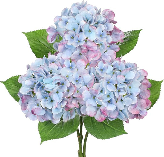 3Pcs Baby Blue Hydrangea Artificial Flowers 19.7 in Real Touch Faux Hydrangea Stems Silk Flowers with Stems Fake Blue Flowers Bouquet for Floral Arrangements Table Centerpieces Wedding Home Decor