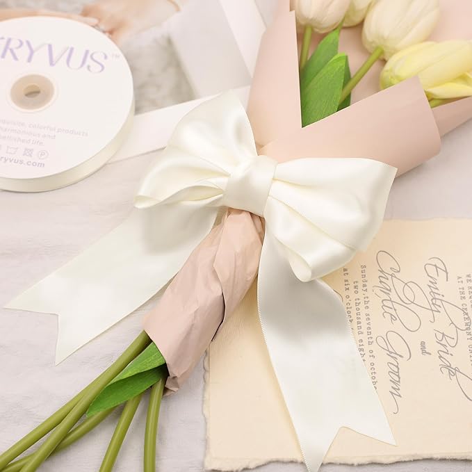 Ivory Satin Ribbon, Double Faced 2 Inch X 50 Yards Ivory Ribbon, Premium Satin Ribbon for Gift Wrapping, Crafts, Hair Bow Making, Sewing, Flower Bouquet, Wedding Party Decor