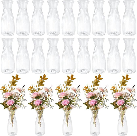 24 Pack Plastic Vase Bulk, Small Clear Flower Vase, Plastic Vases for Flowers, Crystal Bud Vases for Centerpieces, Wedding, Home Table Decorations, Formal Dinners