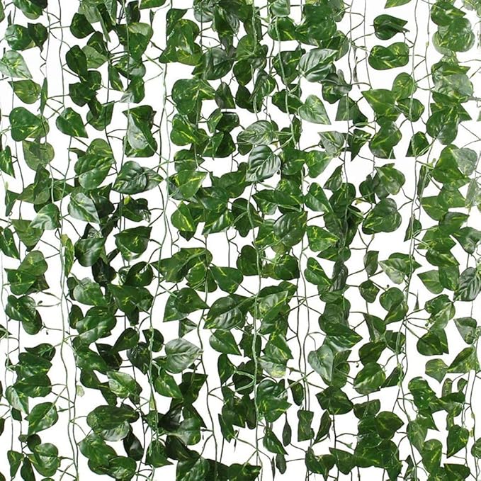 84 feet Artificial Vines Greenery Garland Fake Hanging Leaves Faux Foliage Plants for Wedding Party Garden Home Kitchen Office Wall Decorations (Scindapsus/12 Strands)