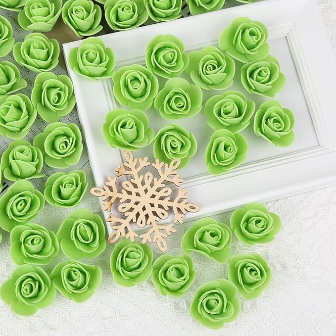 500pcs Artificial Rose Flower Heads, Green Mini Foam Rose Bulk Fake Flower for DIY Crafts Wedding Bouquets Baby Shower Centerpieces Floral Arrangements Tables Home Decorations(Fruit Green)