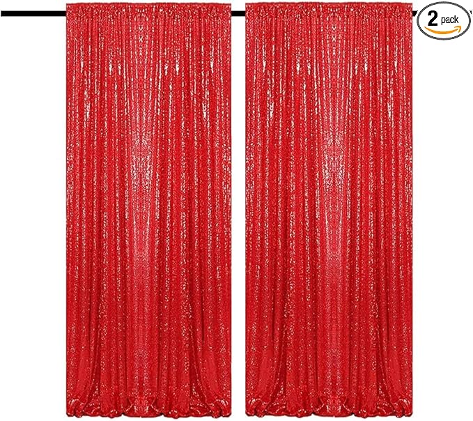 Red Sequin Curtains 4FTx8FT 2 Panles Sequin Backdrop for Parties Glitter Backdrop Photo Background for Wedding Baby Shower