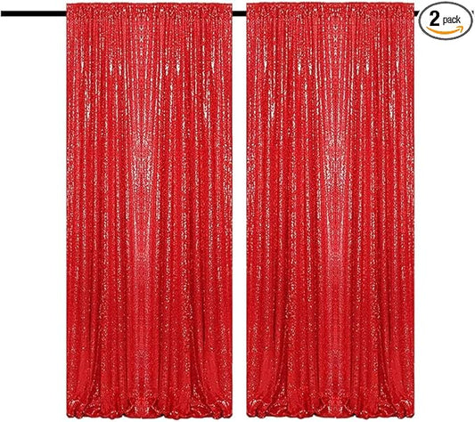 Red Sequin Curtains 4FTx8FT 2 Panles Sequin Backdrop for Parties Glitter Backdrop Photo Background for Wedding Baby Shower