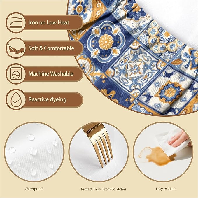 Rectangle Table Cloth Cover Waterproof Elastic Fitted Polyester Fitted Tablecloths for 6 Foot Tables for Indoor,Picnic, Camping, Outdoor （60" x 30"，Bohemian Style）
