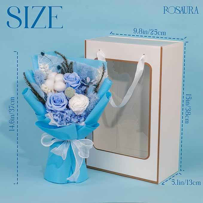 Rosaura Preserved Flowers Bouquets, Flowers for Delivery Prime, Forever Roses Bouquets Valentine's Day, Mother's Day, Christmas, Birthday Gifts (Blue)