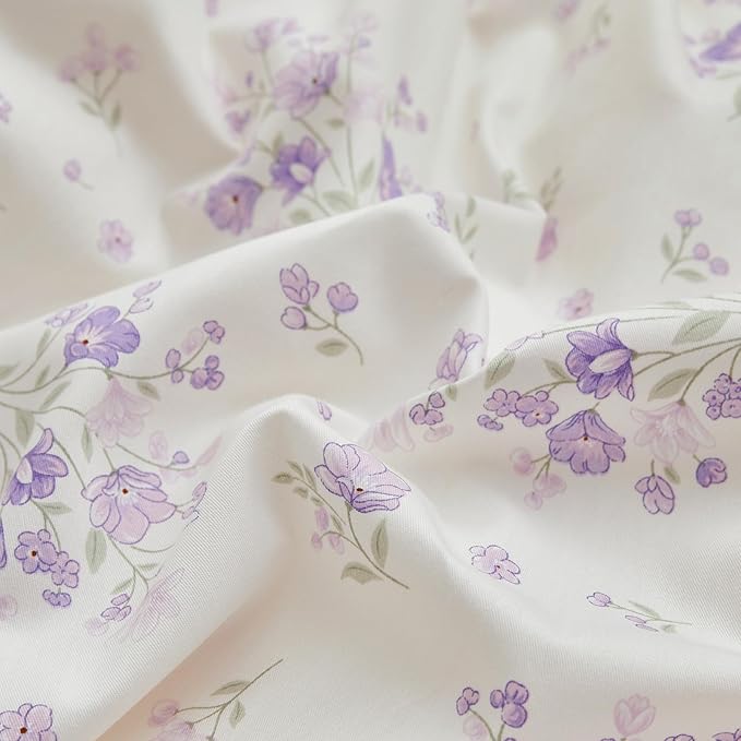 Purple Flower Duvet Cover Twin Soft Cotton Girls Floral Duvet Cover Garden Style Lavender Comforter Cover Vintage Purple Floral Bedding Set Aesthetic Botanical Comforter Cover with 2 Pillowcases