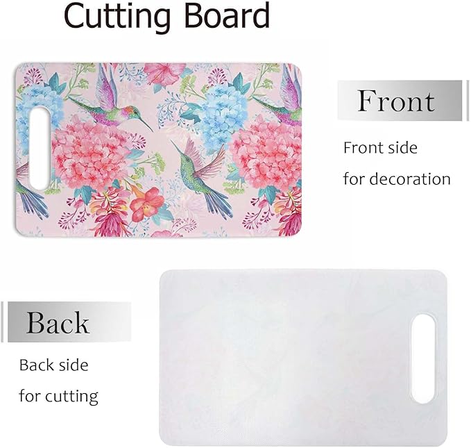 Hummingbirds Cutting Board with Handles Tropical Flowers Bird Pink Cutting Boards Plastic Safe Chopping Board for Kitchen 16" x 10" x 0.24"