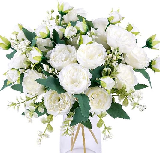 Floweroyal 8 Bunches Peony Artificial Flowers White Flowers Silk Peonies Bouquets for Wedding Party Table Centerpieces Floral Arrangement Home Kitchen Decor
