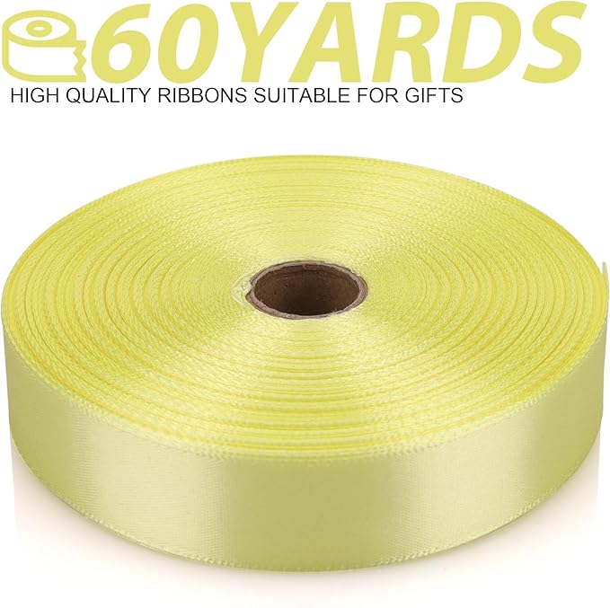 7/8 Inch 60 Yards Rice Yellow Satin Craft Ribbon-Single Face Polyester Ribbon for Handmade Roses,Gift Wrapping,Timeless Flower,Bouquets,Wedding and Party Decoration