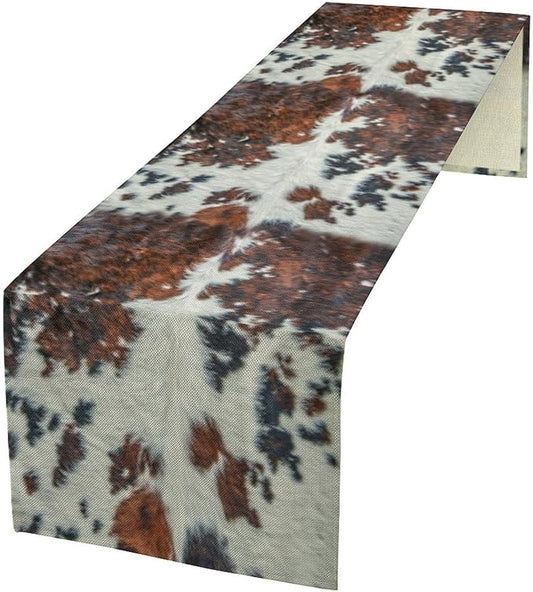 Cow Print Table Runner, Brown Cowhide Print Western Style Table Runner Country Farmhouse Cottage Cow Patten Table Decoration for Home Kitchen Dining, 13x36 in