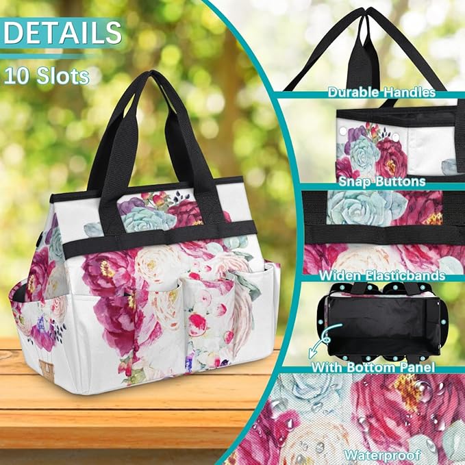 Garden Tool Tote Bag for Women Men Flower Bouquet Gardening Tool Storage Bags with 10 Pockets Standable Garden Home Tool Kits Organizer for Indoor Outdoor Gardening Gifts