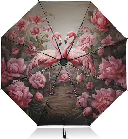 Automatic Folding Umbrella Windproof Strong, UV Protection Compact Floral Hydrangea Hummingbird Sun Rain Sun Rain Travel Umbrellas for Women Men
