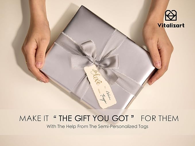 Vitalizart Silver Matte Metallic Wrapping Paper Set 17" With Silk Satin Ribbon & Gift Tags Christmas Gift Wrapping Birthday Baby Shower Wedding Bouquets Handmade Crafts 197"(16.4 Ft) Silver Ribbon