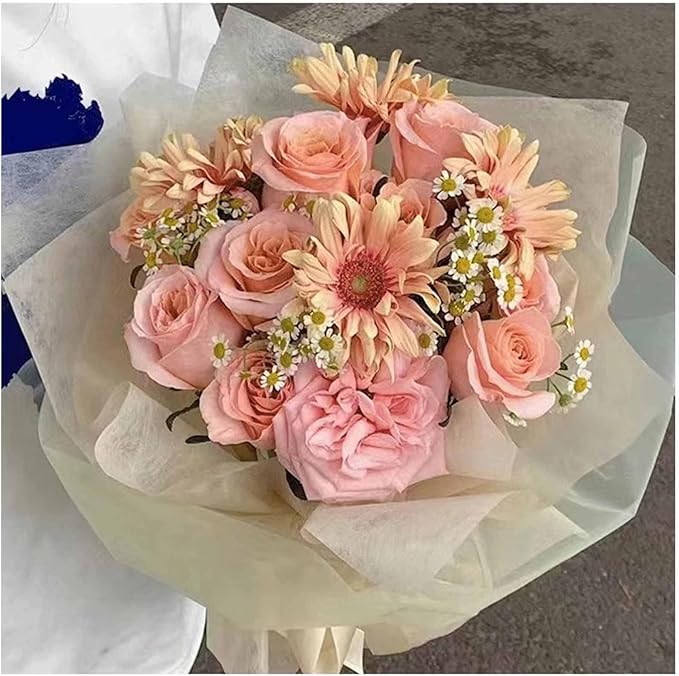 FAYADA Korean Cotton Flower Wrapping Paper Non-Woven Floral Bouquet Wraps Gift Packaging Florist Supplies 20 Sheets Florist Waterproof Flower Wrapping Paper for Fresh Flowers-22.8x22.8 Inch (Black)