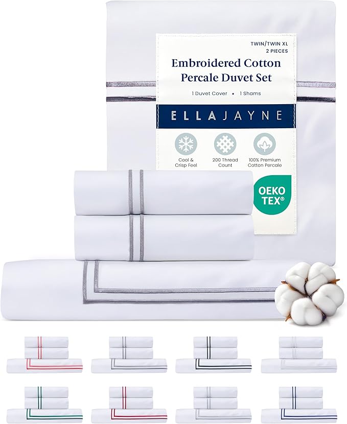 Ella Jayne Twin Duvet Cover (2 Pieces), 100% Cotton Percale, Twin/Twin XL, Soft, Breathable & Lightweight Including Duvet Cover Twin (1 Piece) 68" x 90" Inches with 1 Pillow Shams (Stone Design)