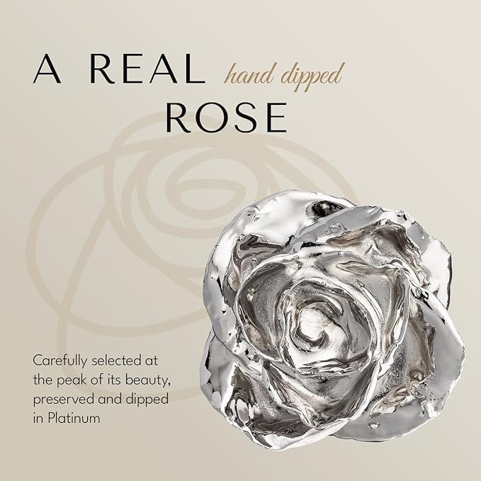 Forever Rose Real Rose Dipped in Platinum, Handcrafted Preserved Rose in Luxury Leather Display Case with LED Light, Romantic Gift for Her, Elegant Keepsake for Anniversary, Birthday, or Any Occasion