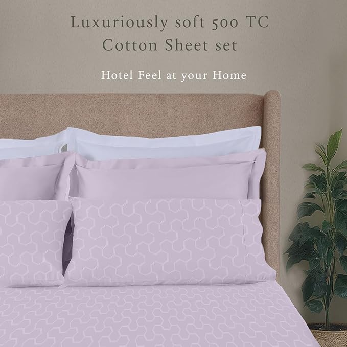 Threadmill 100% Cotton Sheets for King Size Bed | Damask Sateen All-Season 500Thread Count 4 Pc King Bed Sheets Set | Soft, Breathable Hotel Quality | Snug Fit Elastic Deep Pocket King Sheets | Lilac