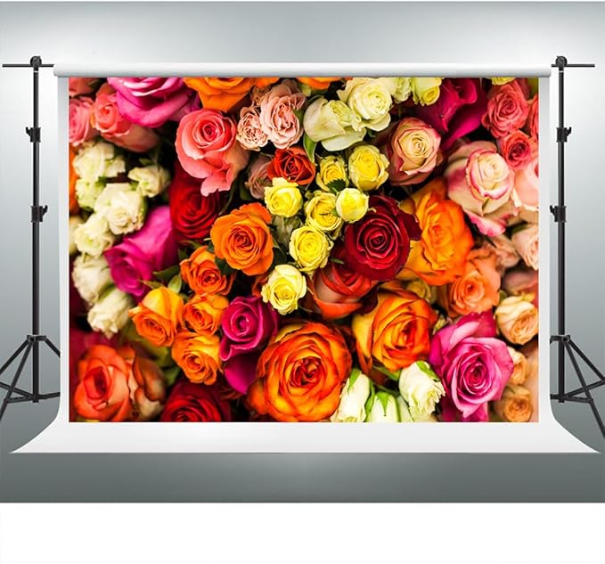 YongFoto 9x6ft Vinyl Flower Backdrop Lush Blossom Red Orange Floral Beautiful Photography Background for Couples Wedding Anniversary Marriage Ceremony Mother's Day Portrait Photo Studio Props