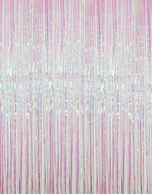 GOER 3.2 ft x 9.8 ft Metallic Tinsel Foil Fringe Curtains Party Photo Backdrop Party Streamers for Birthday,Graduation,New Year Eve Decorations Wedding Decor (Iridescent,3 pcs)