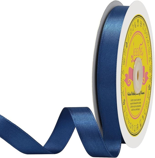 Double Face Navy Blue Satin Ribbon 1/2 inch X 50 Yards Polyester Navy Blue Ribbon for Gift Wrapping Very Suitable for Weddings Party Invitation Decorations and More