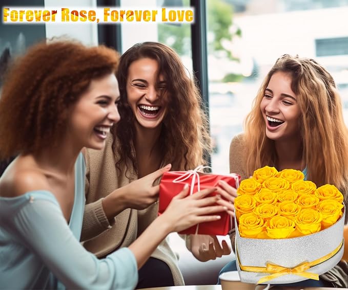 Flowers for Delivery, 16 Yellow Forever Roses in a Box, Preserved Flowers for Anniversary Birthday Mothers Day Valentines Day Gifts for Mom Women, Wife, Girlfriend
