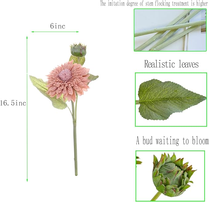 Kimura's Cabin 5Pcs Fake Sunflowers Flowers Artificial Silk Chrysanthemum Long Stems Faux Sunflower Bouquet for Wedding Home Garden Birthday Party Indoor Decor(Lotus Root Powder)