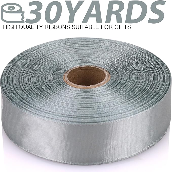 7/8 Inch 30 Yards Silver Satin Craft Ribbon-Single Face Polyester Ribbon for Handmade Roses,Gift Wrapping,Timeless Flower,Bouquets,Wedding and Party Decoration