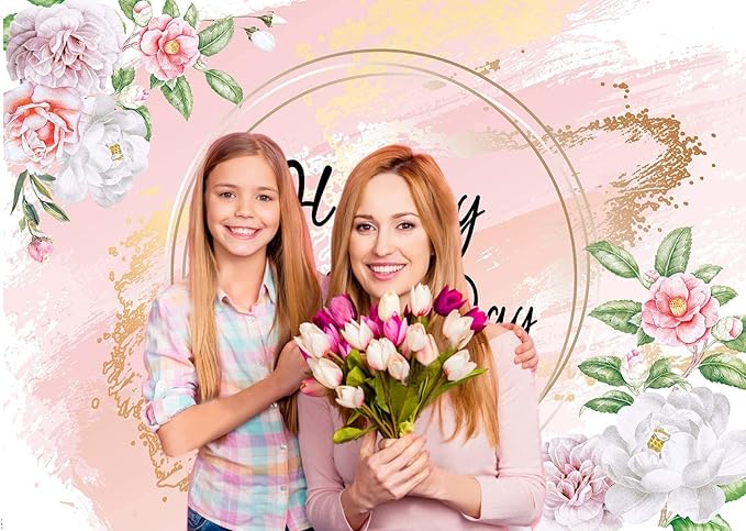 Dudaacvt 8x6ft Happy Mother's Day Backdrop Love Heart Photography Background Floral Mothers Day Birthday Photography Background for Mother's Day Photo Booth Props