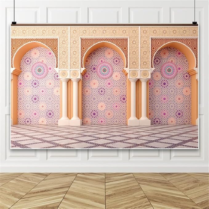 Yeele 12x6ft Bohemia Palace Backdrop Boho Style Pink Floral Wall Plaid Floor Dreamy Villa Inside Photography Background for Wedding Bridal Shower Girl Birthday Party Decor Portrait Photo Shoot Prop