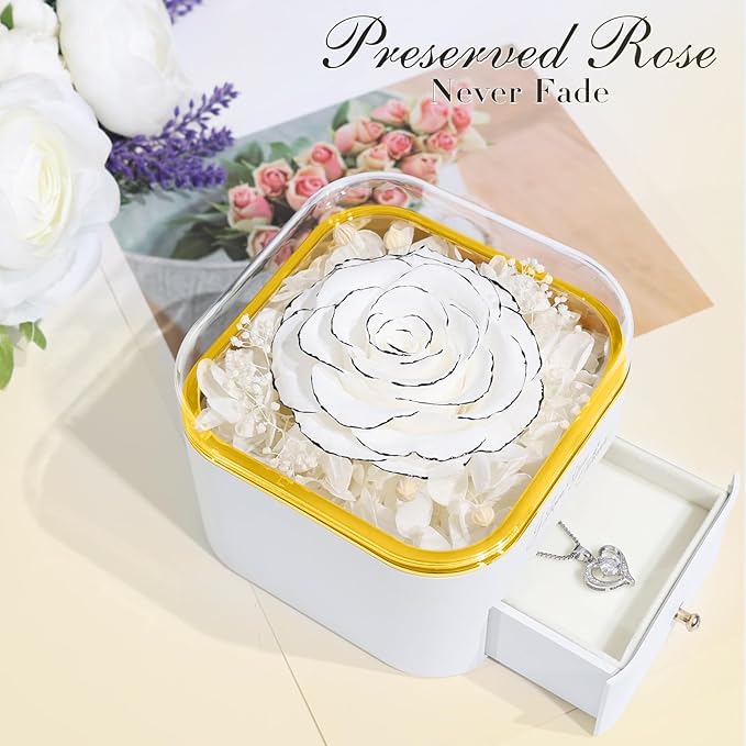 Beferr Birthday Gifts for Women Preserved Real Rose with Necklace Eternal Roses Forever Flowers for Delivery Prime Christmas Day Gifts for Mom Grandma Wife Sister Her from Daughter