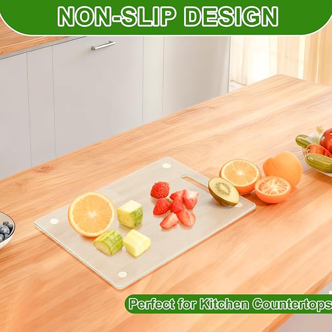 Tempered Glass Cutting Board Set 2Pcs Clear Glass Cutting Boards Scratch Resistant Dishwasher Safe Glass Chopping Board Set for Kitchen