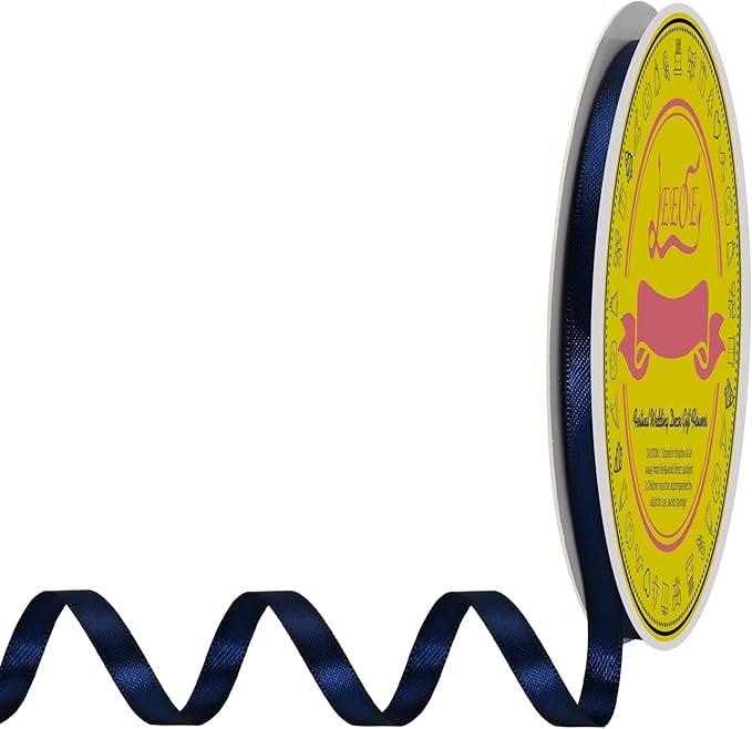 Double Face Navy Blue Satin Ribbon 1/4 inch X 50 Yards Polyester Navy Blue Ribbon for Gift Wrapping Very Suitable for Weddings Party Hair Bow Invitation Decorations and More