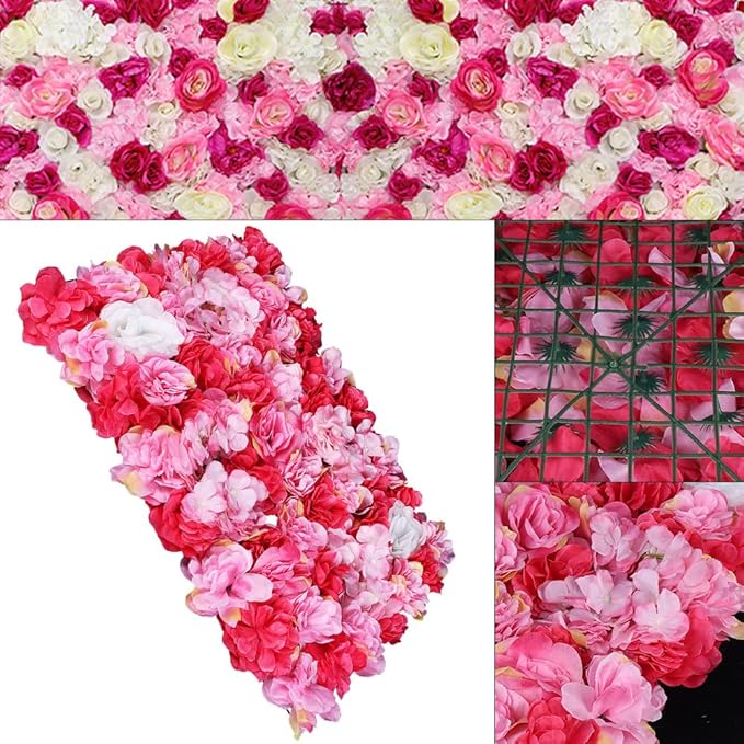 12Pcs 15.75"x 23.62"x0.79" Artificial Flower Wall Panels,Flower Wall Mat Silk Flower Panels for Outdoor Garden Backyard Fence Fence Privacy Screen and Indoor Wall Decor (12Pcs Red Pink)