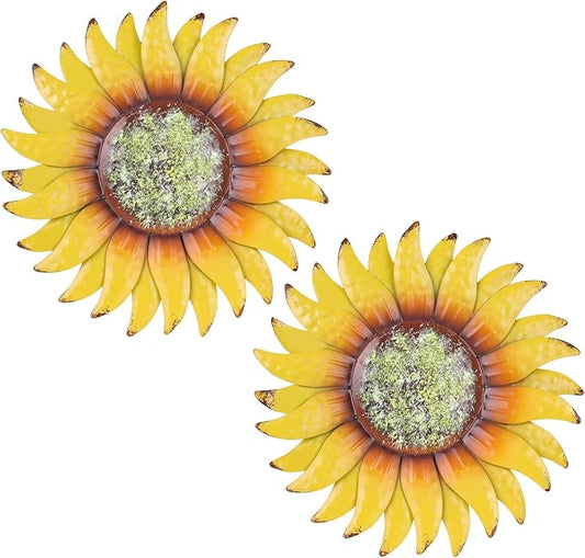 hogardeck Metal Sunflower Wall Decor - 2 Pcs 6'' Metal Flower Wall Art Outdoor Backyard Decorations Sunflower Kitchen Bathroom Decor Hanging for Indoor, Outdoor, Living Room, Bedroom
