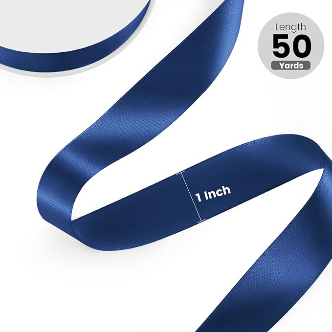 1" x 50 Yards Satin Ribbon - Navy Blue Silk Ribbon with Spool - Ideal for Gift Wrapping, Floral Bouquets, Crafts, Wedding Party Decorations, Christmas and Sewing Projects