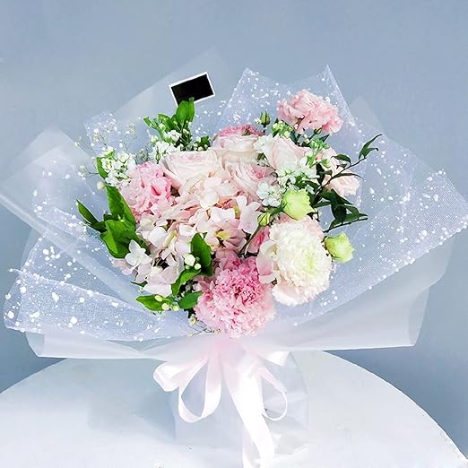 1Roll Flower Wrapping Mesh Paper DIY Snow Dot Yarn Floral Bouquet Gift Packaging Materials Craft Net Paper Florist Supplies Holiday Wedding Birthday Decoration 19.7inch x 4Yard (Sky Blue)