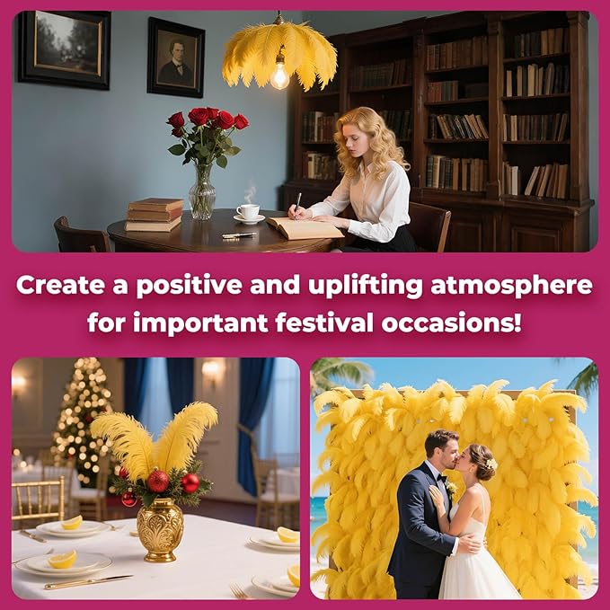 Piokio 20 pcs Gold Ostrich Feathers Plumes 8-10 inch(20-25 cm) Bulk for DIY Clothes, Feather Pens, Dream Catcher, Gatsby Decorations