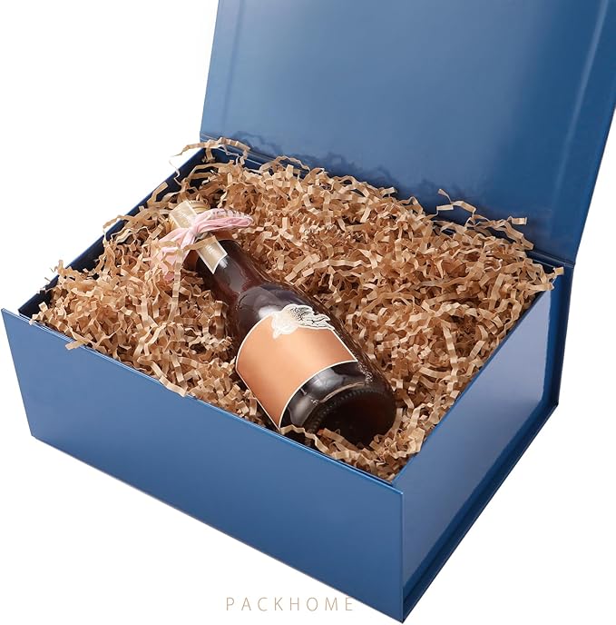 PACKHOME 6 Gift Boxes 9x6.5x3.8 Inches, Rectangle Collapsible Boxes with Magnetic Lids for Gift Packaging (Glossy Navy)