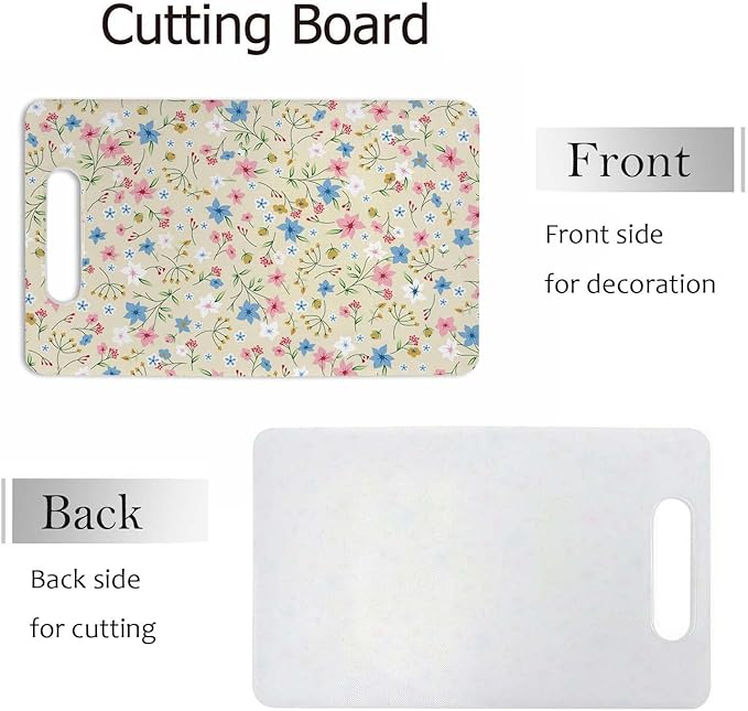 Cute Small Flower Cutting Board with Handles Blue White Pink Flowers Plant Cutting Boards Plastic Safe Chopping Board for Kitchen 16" x 10" x 0.24"