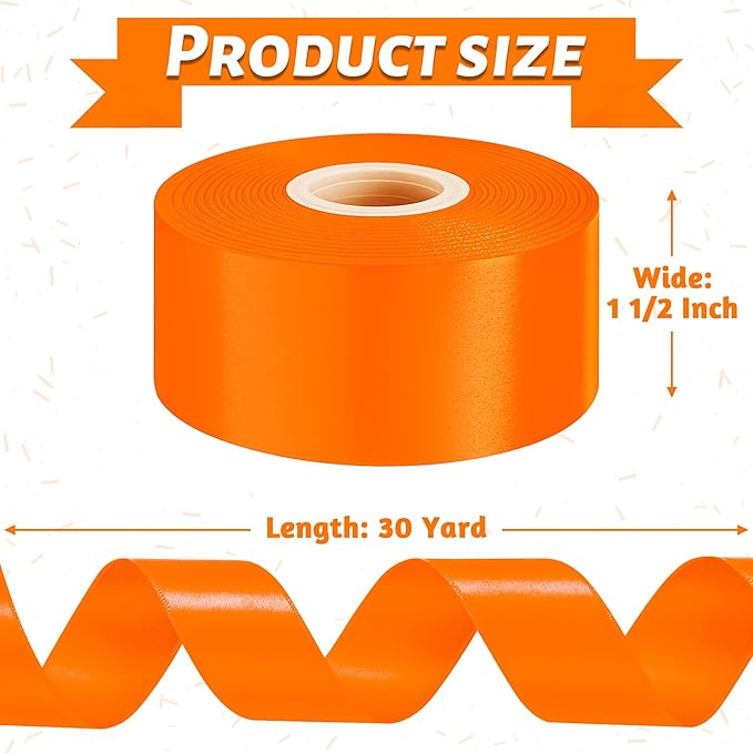 Fullive 1 1/2 Inch Fall Ribbon, 30 Yards Orange Ribbons for Gift Wrapping, Polyester Solid Satin Ribbon for Flower Bouquet for Birthday Thanksgiving Halloween Decorations DIY Bows Floral Arrangements