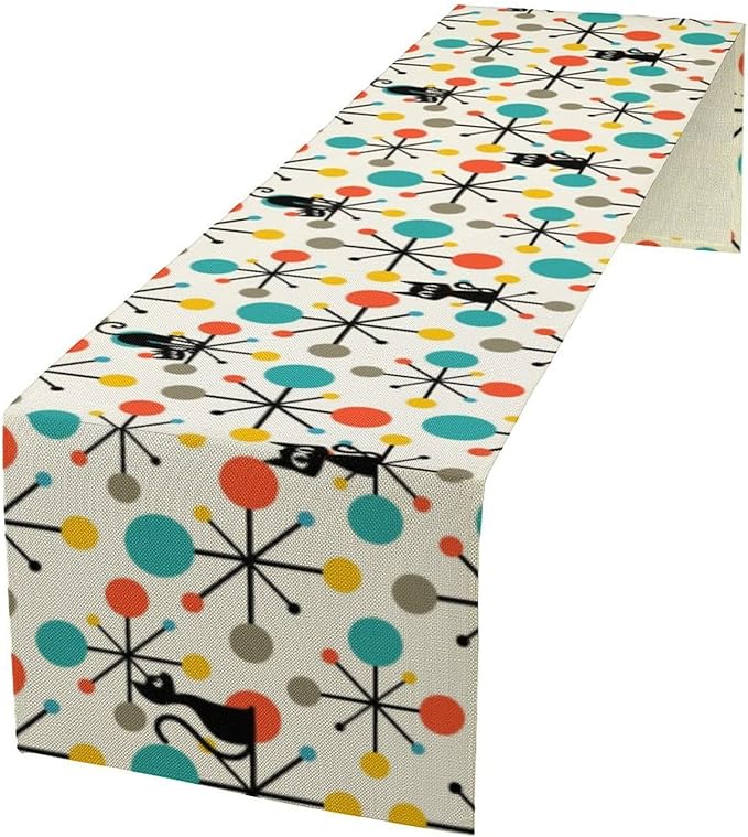 Mid Century Modern Black Cat Table Runner,Table Runners for Kitchen Dining Modern Tables Decor Decoration for Kitchen Family Dinner Table Holiday Party Farmhouse 13 x 120 Inch
