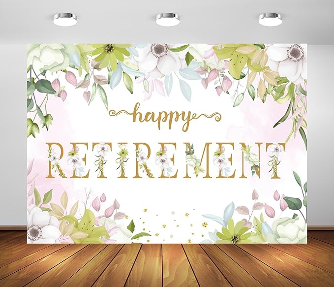 BELECO 7x5ft Fabric Floral Happy Retirement Backdrop Watercolor Leaves Flowers Retirement Background Retirement Party Decorations Banner Photo Booth Shoot Studio Props