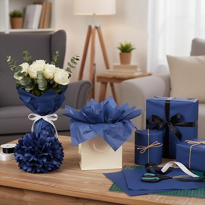 Qilery 500 Sheets Navy Blue Tissue Paper Bulk for Gift Bags 15 x 20 Inch Acid Free Packaging Wrapping Paper Sheets for Winter Hanukkah Christmas Decor DIY Crafts, Birthday Party, Shipping Packing
